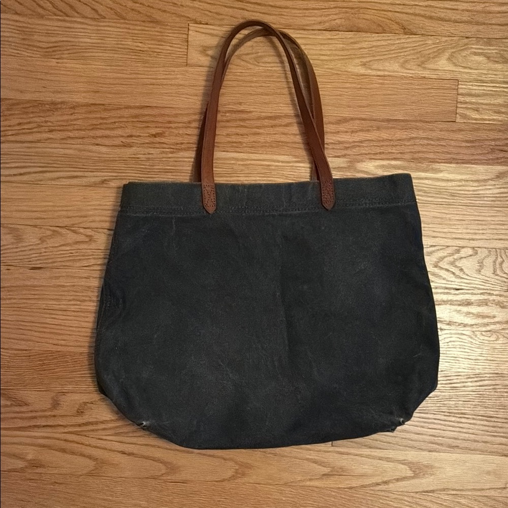 Madewell Navy Blue Tote with Brown Leather Handles